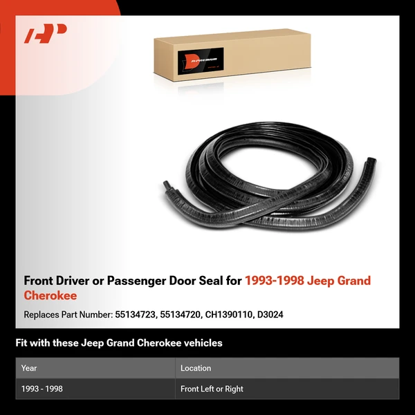 Front Driver or Passenger Door Seal for 1993-1998 Jeep Grand Cherokee