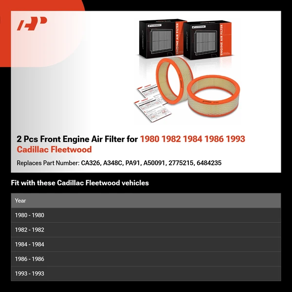 2 Pcs Front Engine Air Filter for 1980 1982 1984 1986 1993 Cadillac Fleetwood