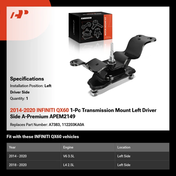 2014-2020 INFINITI QX60 1-Pc Transmission Mount Left Driver Side A-Premium APEM2149