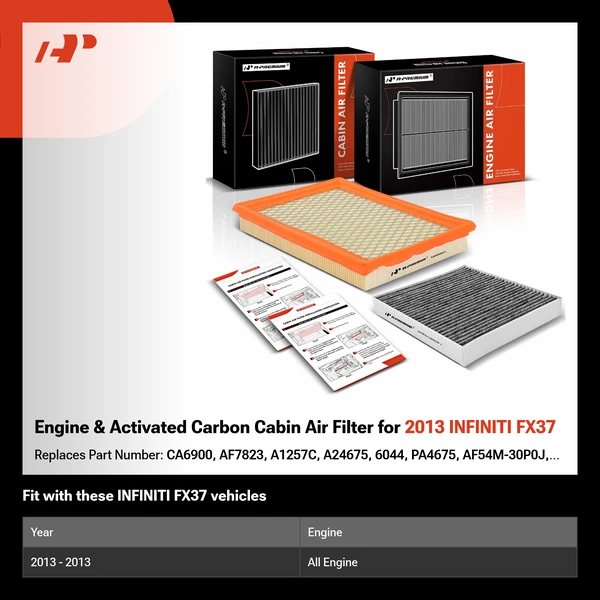 Engine & Activated Carbon Cabin Air Filter for 2013 INFINITI FX37