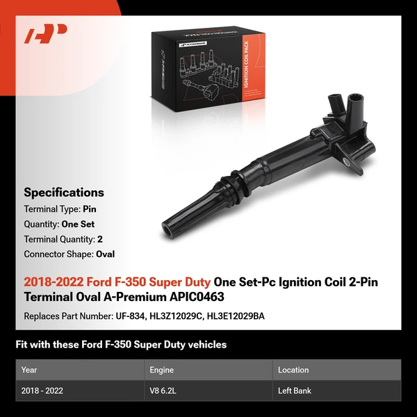 2018-2022 Ford F-350 Super Duty One Set-Pc Ignition Coil 2-Pin Terminal Oval A-Premium APIC0463