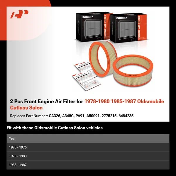 2 Pcs Front Engine Air Filter for 1978-1980 1985-1987 Oldsmobile Cutlass Salon