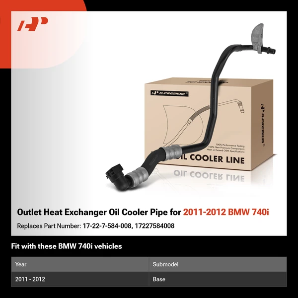 Outlet Heat Exchanger Oil Cooler Pipe for 2011-2012 BMW 740i