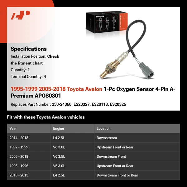 1995-1999 2005-2018 Toyota Avalon 1-Pc Oxygen Sensor 4-Pin A-Premium APOS0301