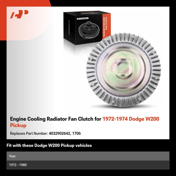 Engine Cooling Radiator Fan Clutch for 1972-1974 Dodge W200 Pickup