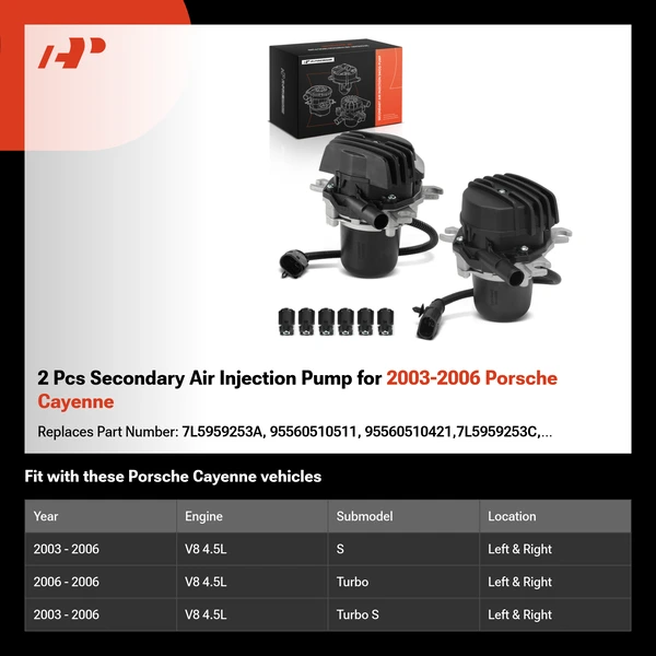2 Pcs Secondary Air Injection Pump for 2003-2006 Porsche Cayenne