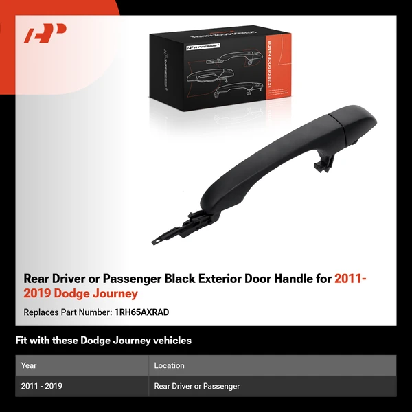 Rear Driver or Passenger Black Exterior Door Handle for 2011-2019 Dodge Journey