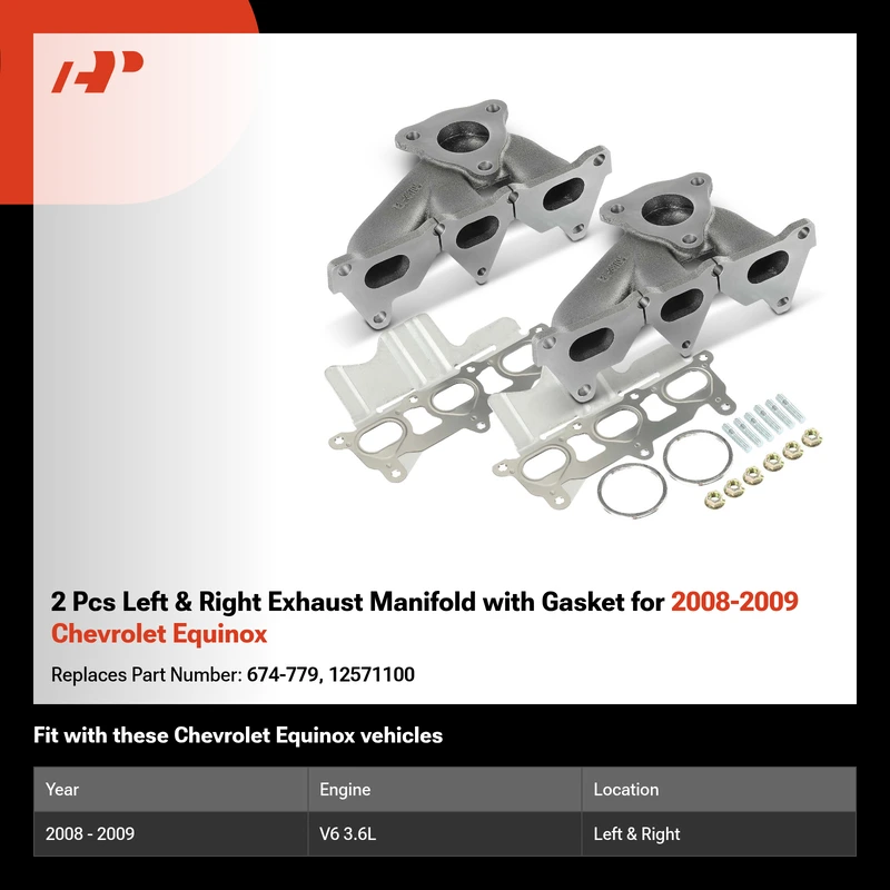 2 Pcs Left & Right Exhaust Manifold with Gasket for 2008-2009 Chevrolet Equinox