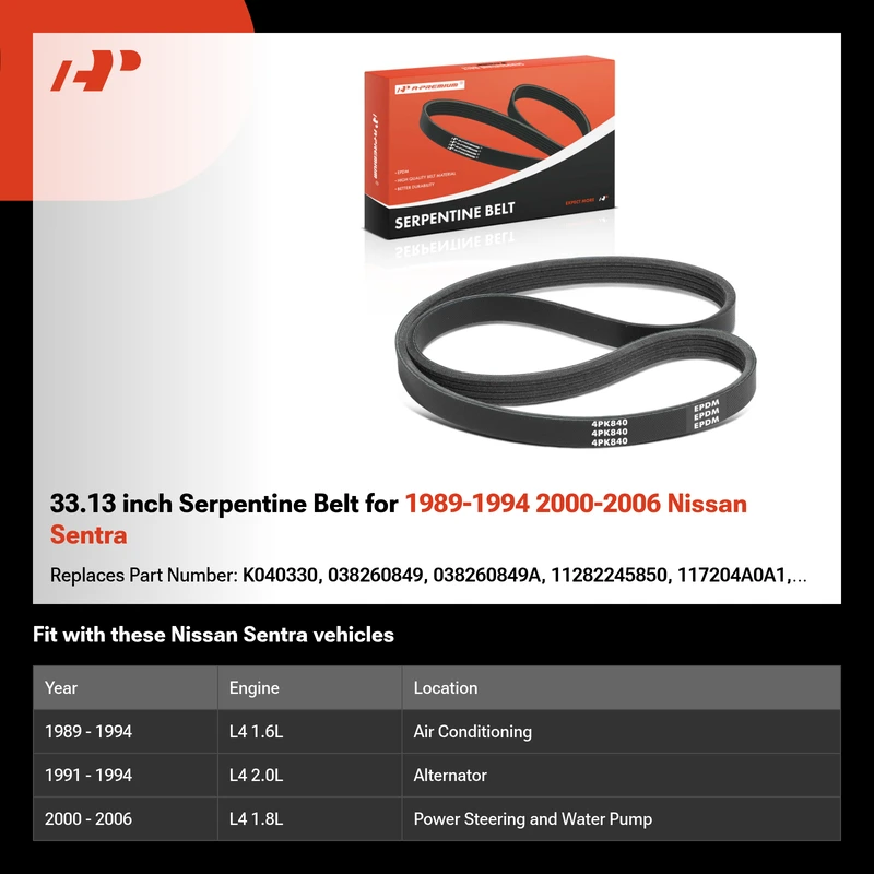 33.13 inch Serpentine Belt for 1989-1994 2000-2006 Nissan Sentra