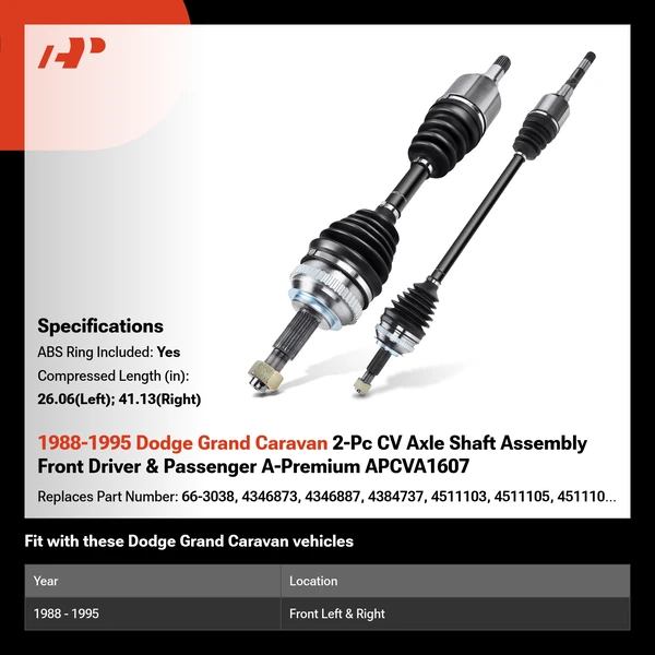 1988-1995 Dodge Grand Caravan 2-Pc CV Axle Shaft Assembly Front Driver & Passenger A-Premium APCVA1607