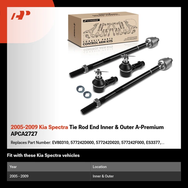 2005-2009 Kia Spectra Tie Rod End Inner & Outer A-Premium APCA2727