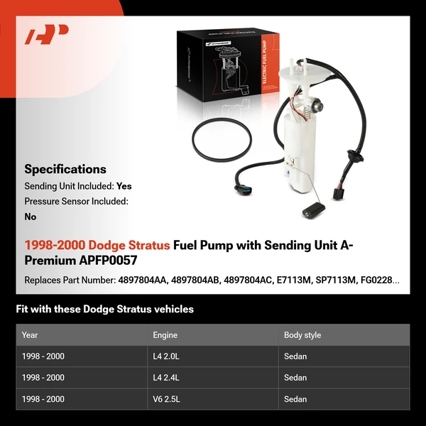1998-2000 Dodge Stratus Fuel Pump with Sending Unit A-Premium APFP0057