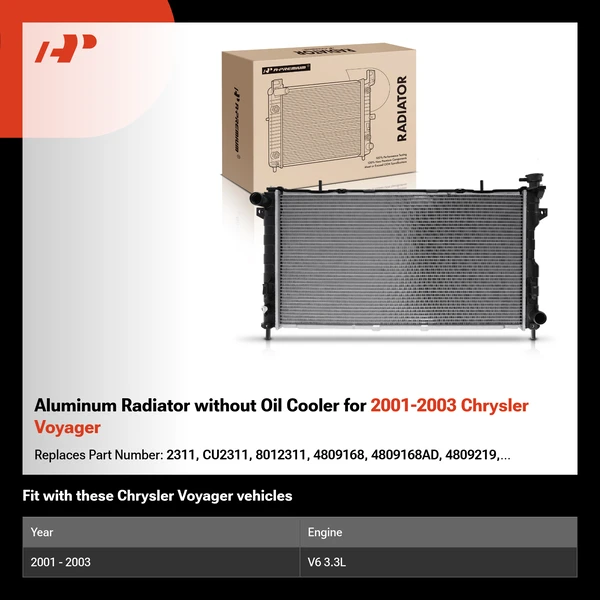Aluminum Radiator without Oil Cooler for 2001-2003 Chrysler Voyager