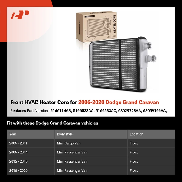 Front HVAC Heater Core for 2006-2020 Dodge Grand Caravan