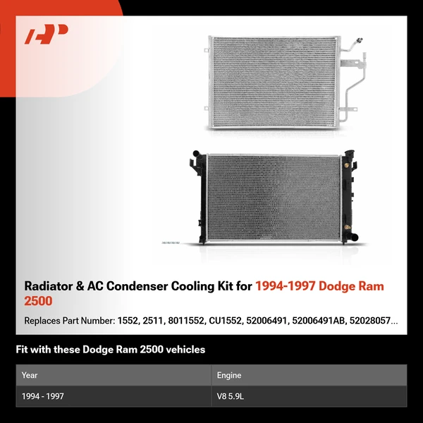 Radiator & AC Condenser Cooling Kit for 1994-1997 Dodge Ram 2500