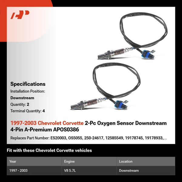 1997-2003 Chevrolet Corvette 2-Pc Oxygen Sensor Downstream 4-Pin A-Premium APOS0386