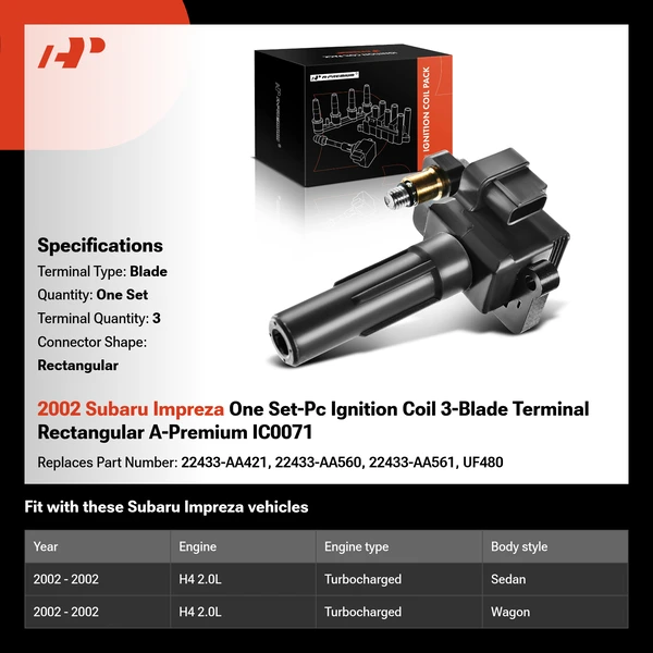 2002 Subaru Impreza One Set-Pc Ignition Coil 3-Blade Terminal Rectangular A-Premium IC0071