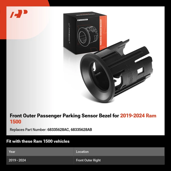 Front Outer Passenger Parking Sensor Bezel for 2019-2024 Ram 1500