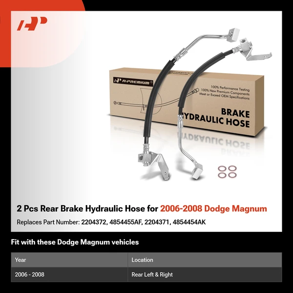 2 Pcs Rear Brake Hydraulic Hose for 2006-2008 Dodge Magnum