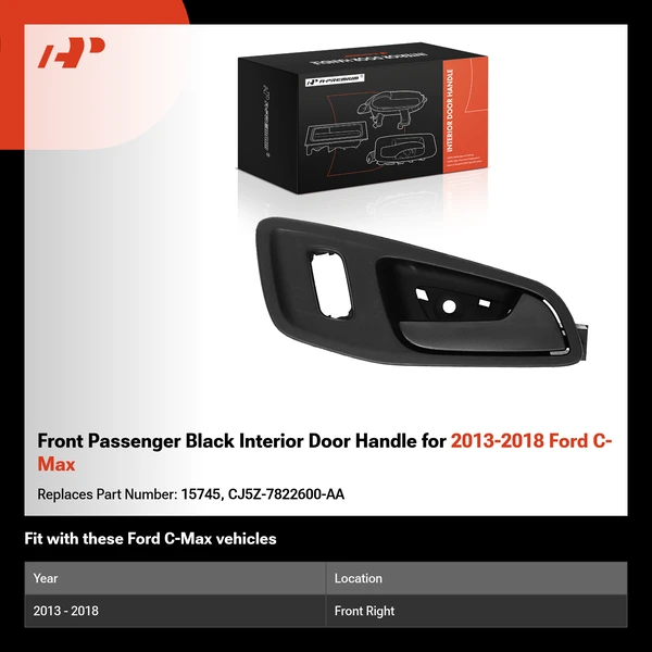 Front Passenger Black Interior Door Handle for 2013-2018 Ford C-Max
