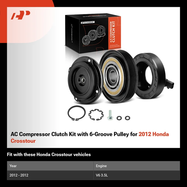 AC Compressor Clutch Kit with 6-Groove Pulley for 2012 Honda Crosstour