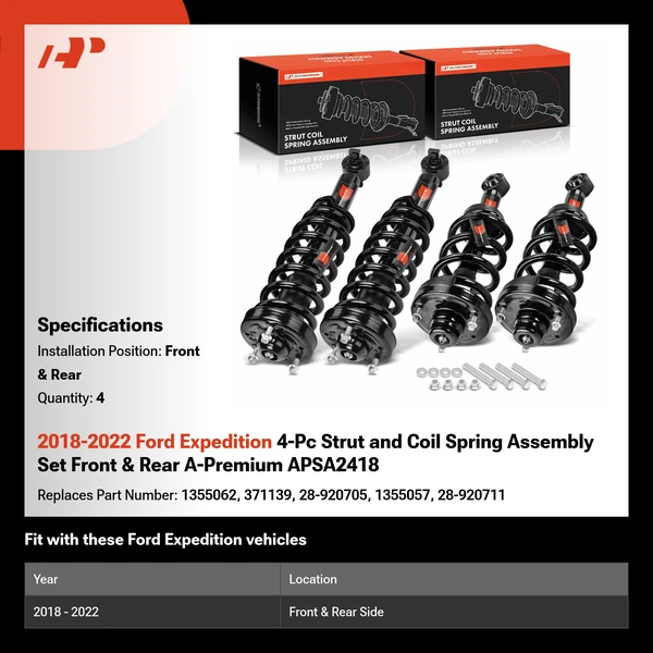 2018-2022 Ford Expedition 4-Pc Strut and Coil Spring Assembly Set Front & Rear A-Premium APSA2418