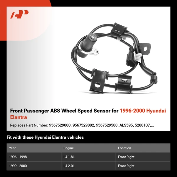 Front Passenger ABS Wheel Speed Sensor for 1996-2000 Hyundai Elantra