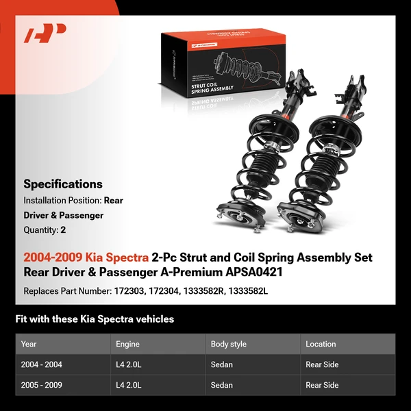 2004-2009 Kia Spectra 2-Pc Strut and Coil Spring Assembly Set Rear Driver & Passenger A-Premium APSA0421