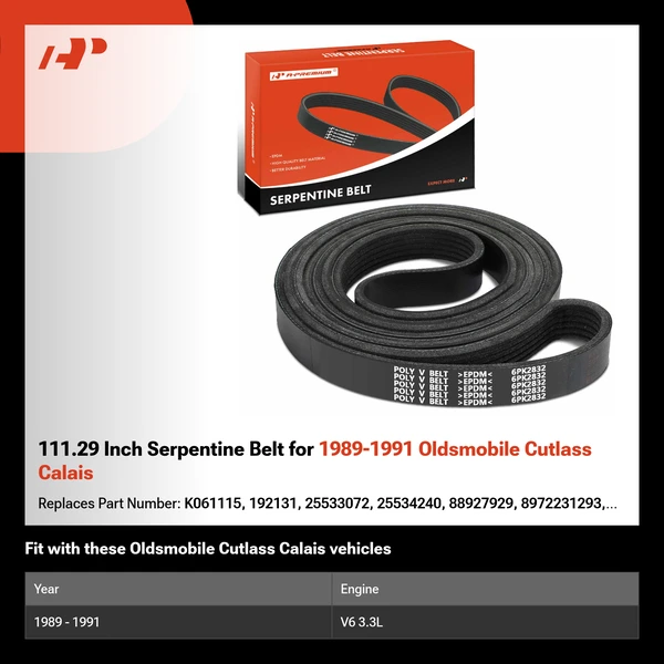 111.29 Inch Serpentine Belt for 1989-1991 Oldsmobile Cutlass Calais