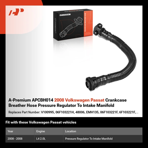 A-Premium APCBH014 2008 Volkswagen Passat Crankcase Breather Hose Pressure Regulator To Intake Manifold