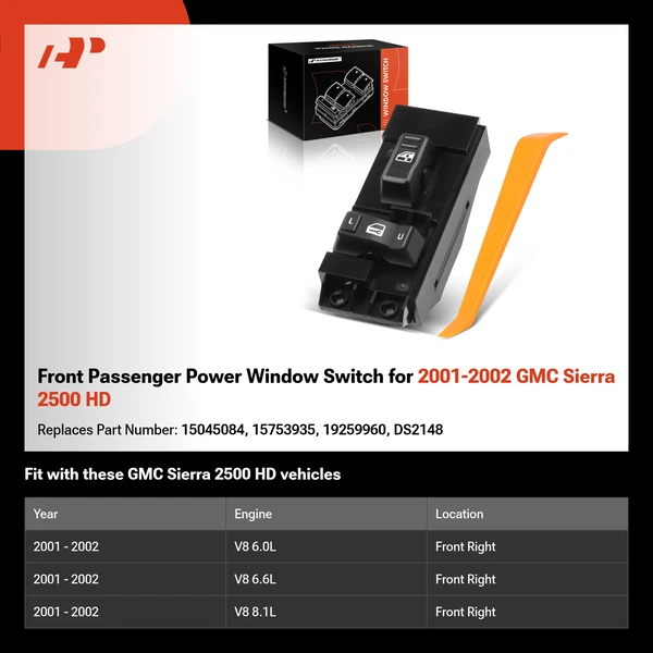 Front Passenger Power Window Switch for 2001-2002 GMC Sierra 2500 HD