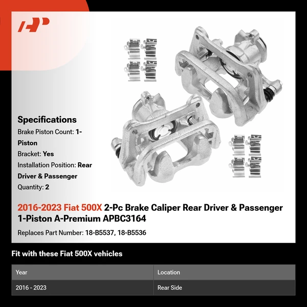 2016-2023 Fiat 500X 2-Pc Brake Caliper Rear Driver & Passenger 1-Piston A-Premium APBC3164