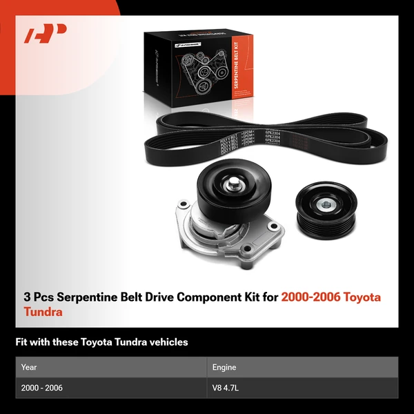 3 Pcs Serpentine Belt Drive Component Kit for 2000-2006 Toyota Tundra