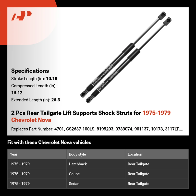 2 Pcs Rear Tailgate Lift Supports Shock Struts for 1975-1979 Chevrolet Nova