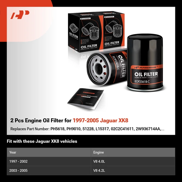 2 Pcs Engine Oil Filter for 1997-2005 Jaguar XK8