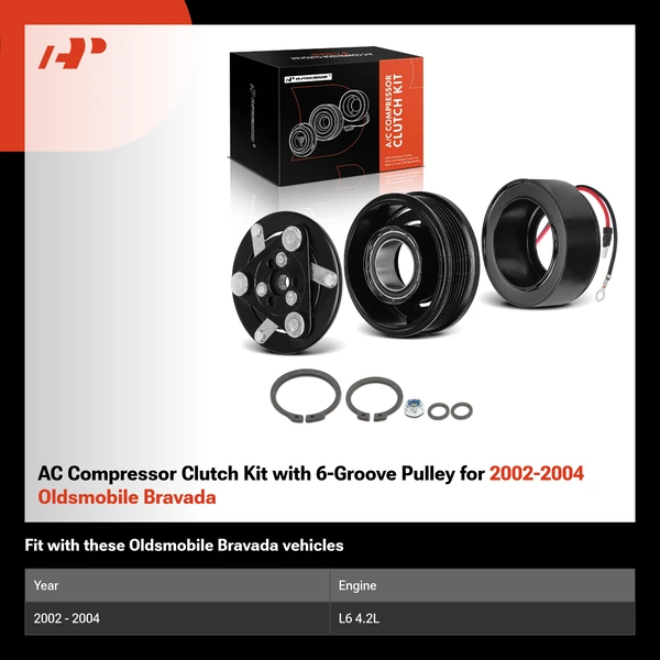 AC Compressor Clutch Kit with 6-Groove Pulley for 2002-2004 Oldsmobile Bravada