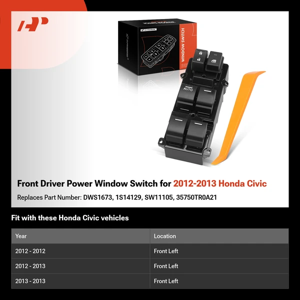 Front Driver Power Window Switch for 2012-2013 Honda Civic