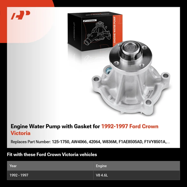 Engine Water Pump with Gasket for 1992-1997 Ford Crown Victoria