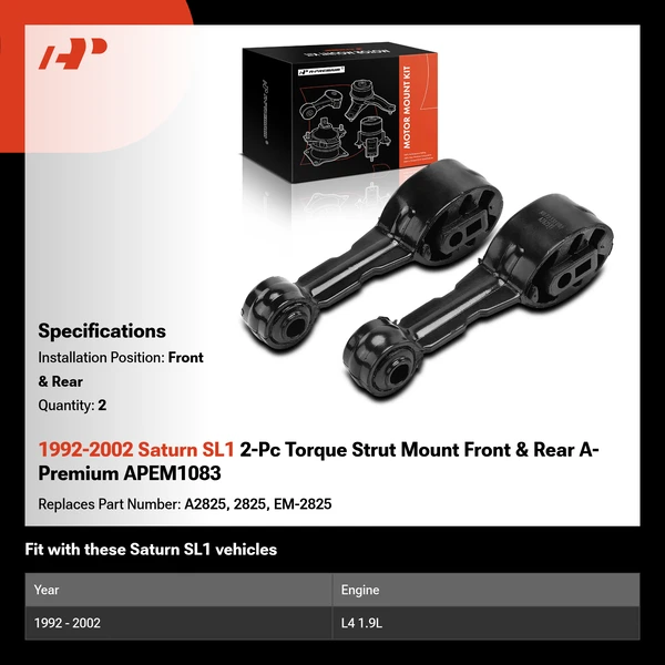 1992-2002 Saturn SL1 2-Pc Torque Strut Mount Front & Rear A-Premium APEM1083