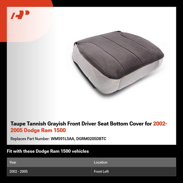 Taupe Tannish Grayish Front Driver Seat Bottom Cover for 2002-2005 Dodge Ram 1500