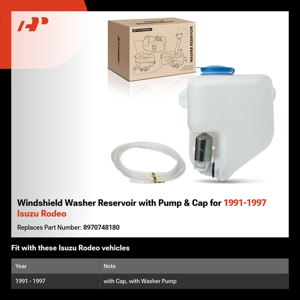 Windshield Washer Reservoir with Pump & Cap for 1991-1997 Isuzu Rodeo