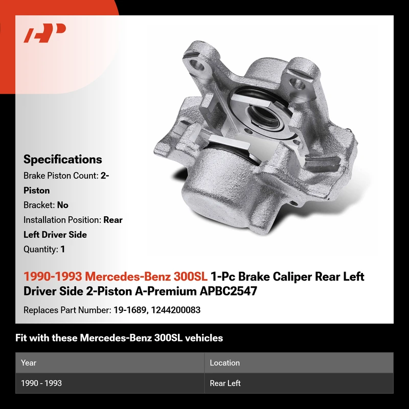1990-1993 Mercedes-Benz 300SL 1-Pc Brake Caliper Rear Left Driver Side 2-Piston A-Premium APBC2547