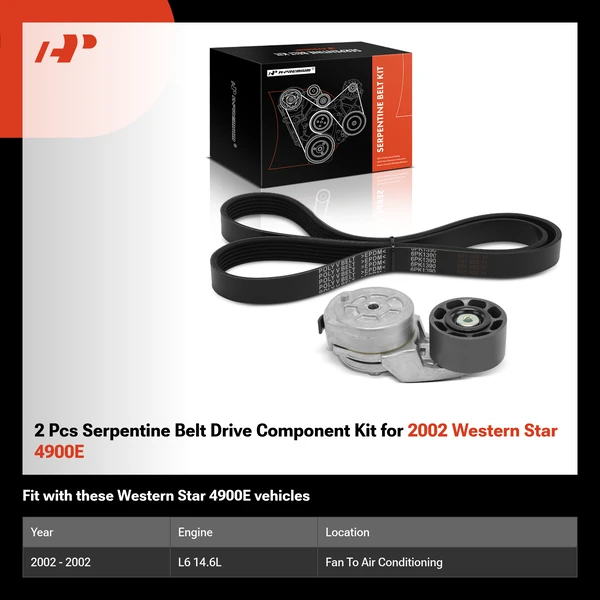 2 Pcs Serpentine Belt Drive Component Kit for 2002 Western Star 4900E
