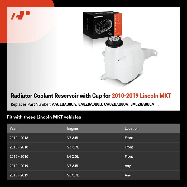 Radiator Coolant Reservoir with Cap for 2010-2019 Lincoln MKT