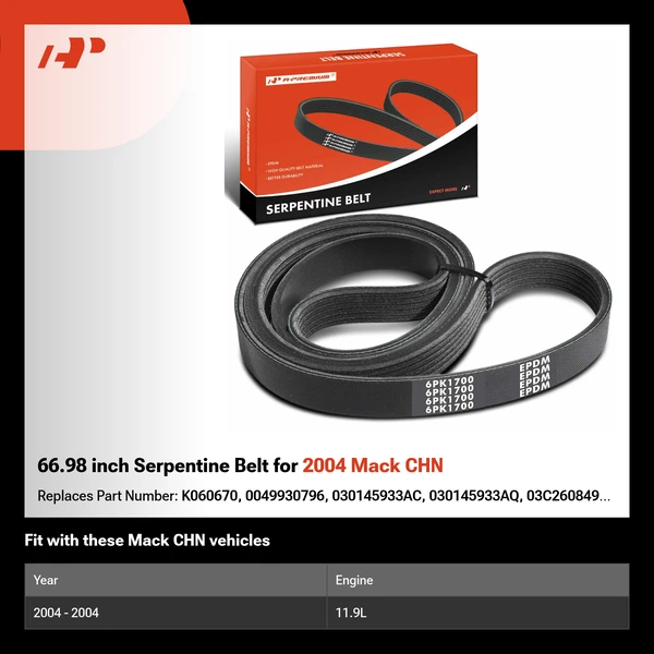 66.98 inch Serpentine Belt for 2004 Mack CHN