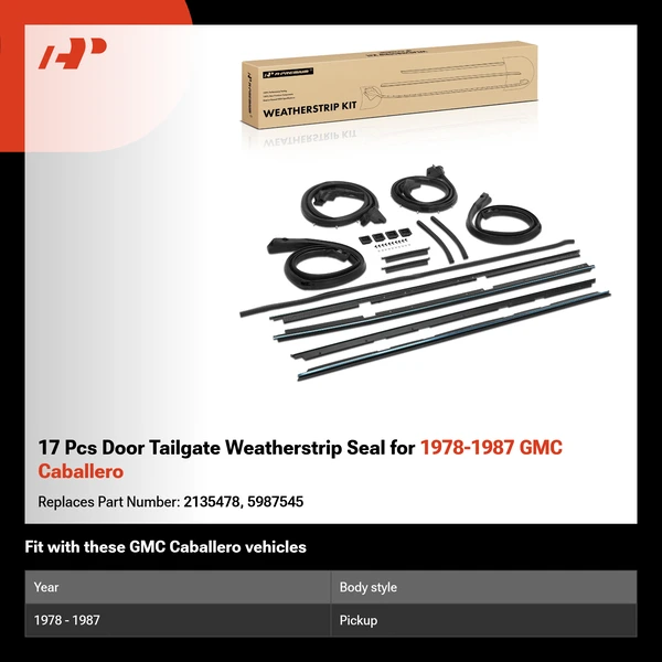 17 Pcs Door Tailgate Weatherstrip Seal for 1978-1987 GMC Caballero