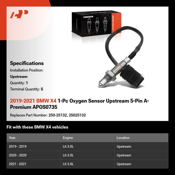 2019-2021 BMW X4 1-Pc Oxygen Sensor Upstream 5-Pin A-Premium APOS0735