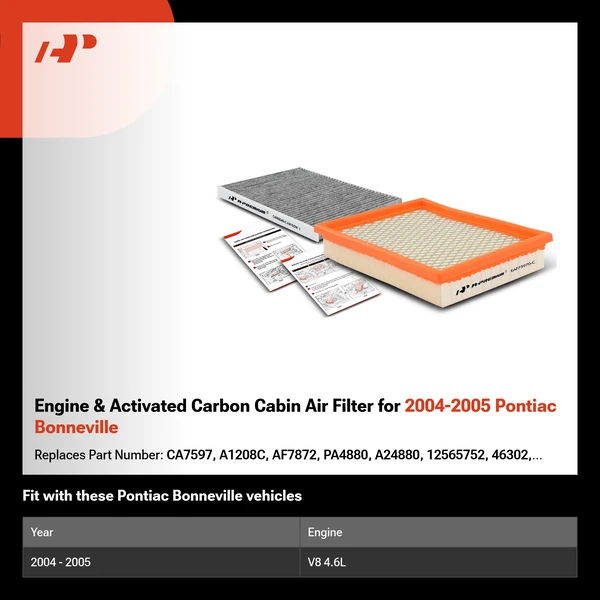 Engine & Activated Carbon Cabin Air Filter for 2004-2005 Pontiac Bonneville