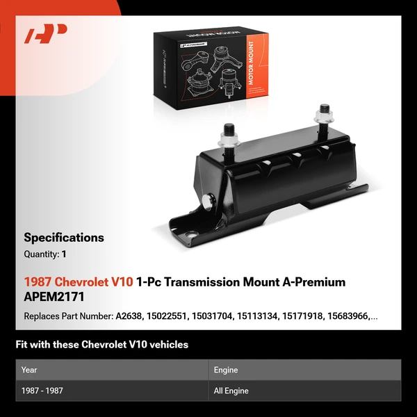 1987 Chevrolet V10 1-Pc Transmission Mount A-Premium APEM2171