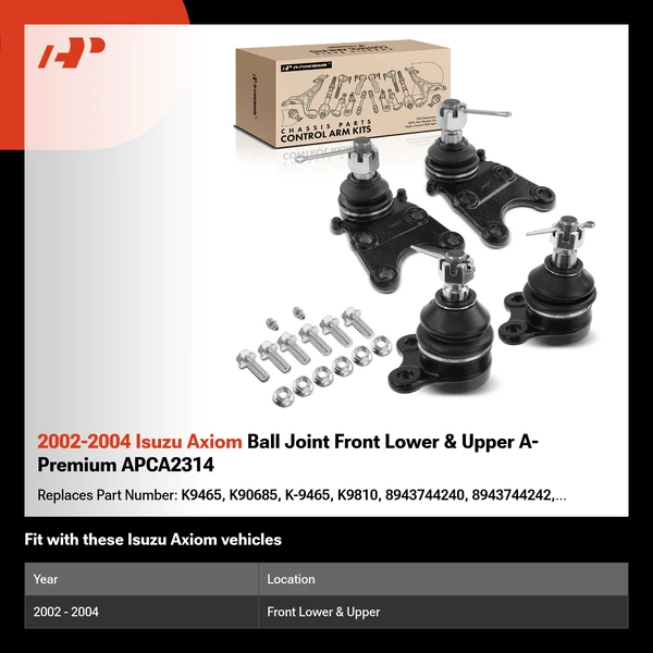 2002-2004 Isuzu Axiom Ball Joint Front Lower & Upper A-Premium APCA2314